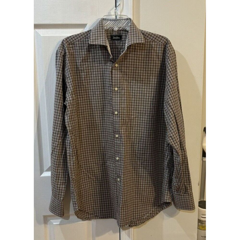Neiman Marcus Men's Sz L Long Sleeve Button Up Shirt Checkered‎
